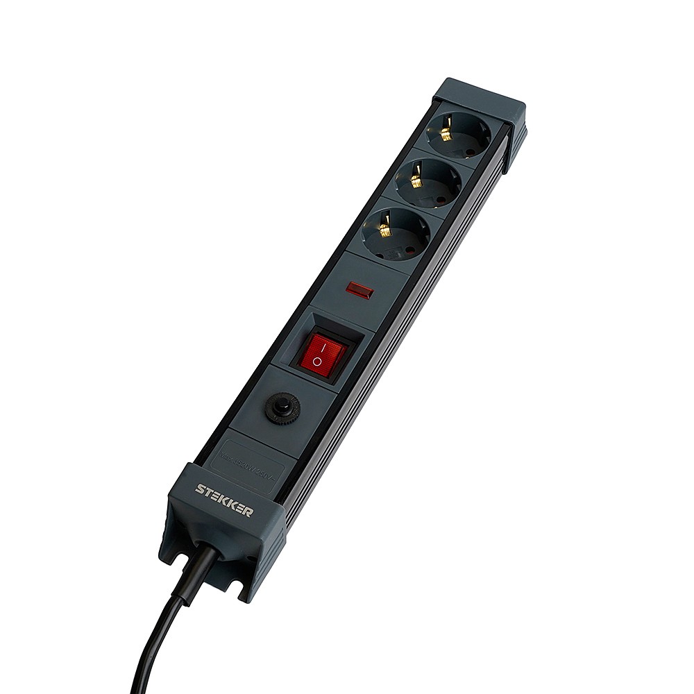 Сетевой фильтр 3-местный с/з 3x1мм2, 1,8 м, Stekker Techno 50153