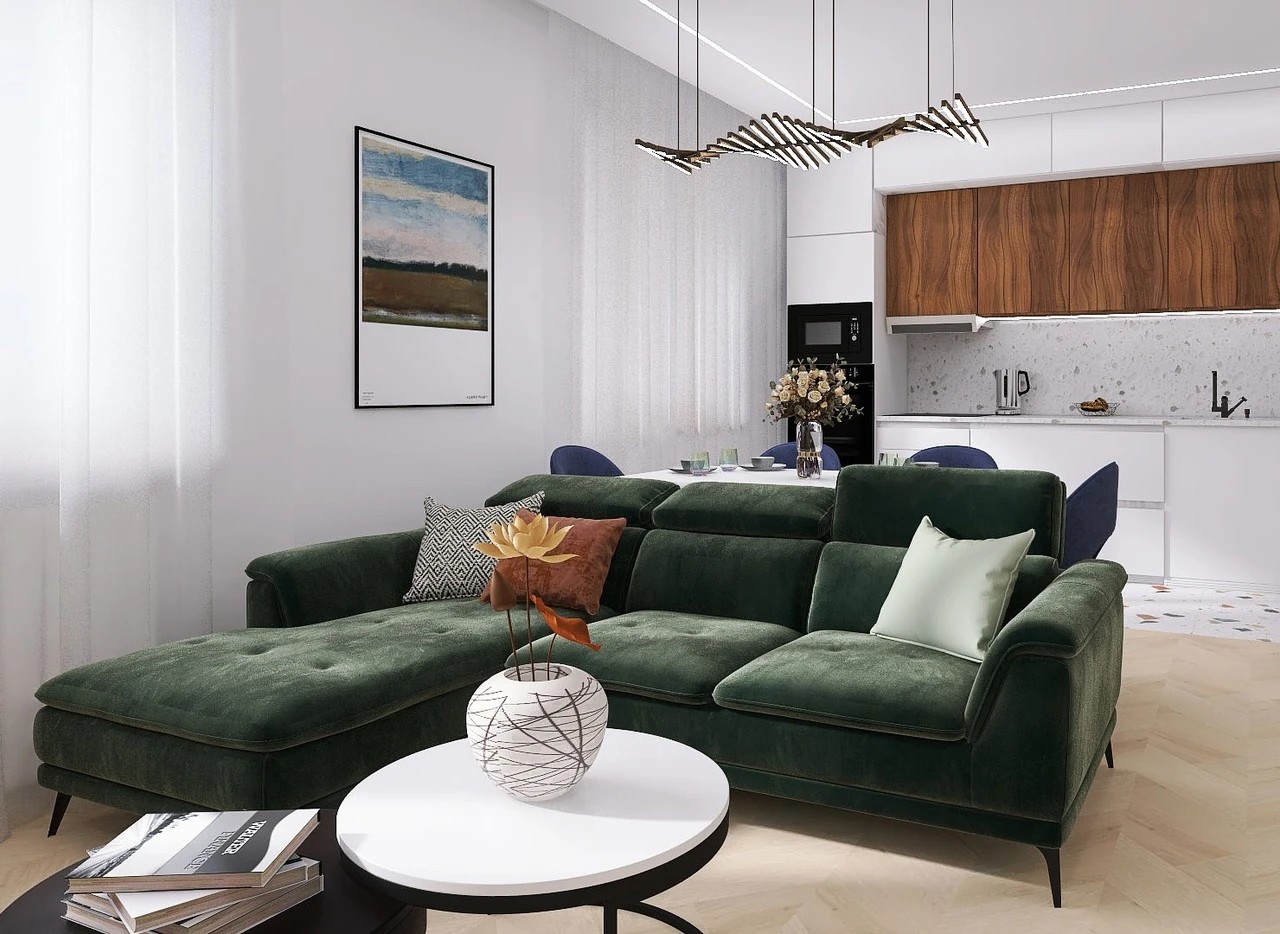 Белая спальня-гостиная с акцентами