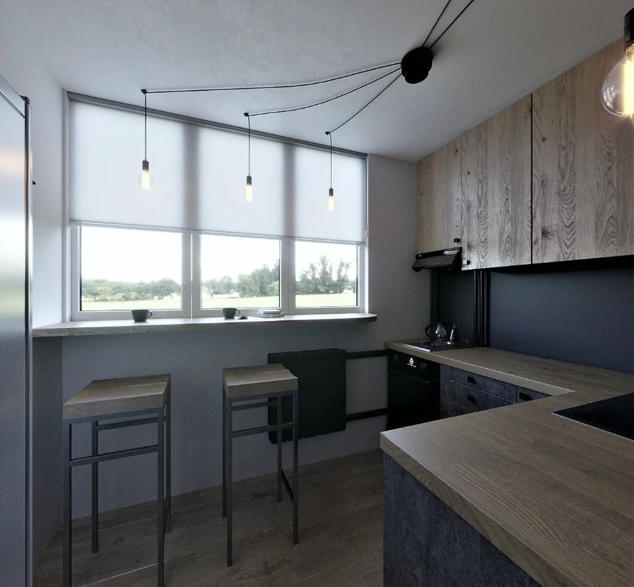 Кухня 5.5 м. кв. в стиле лофт.