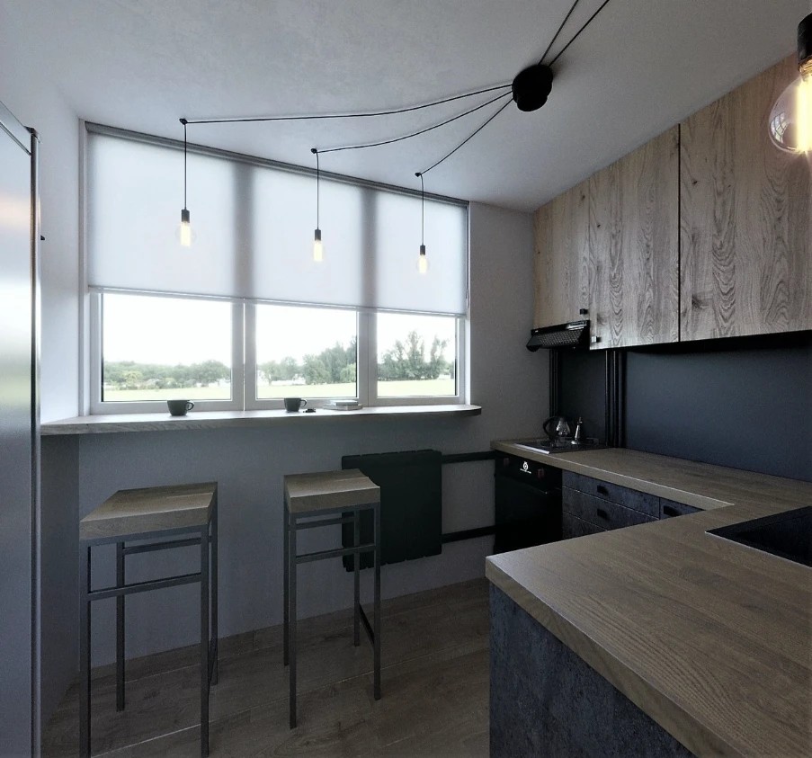 Кухня 5.5 м. кв. в стиле лофт.