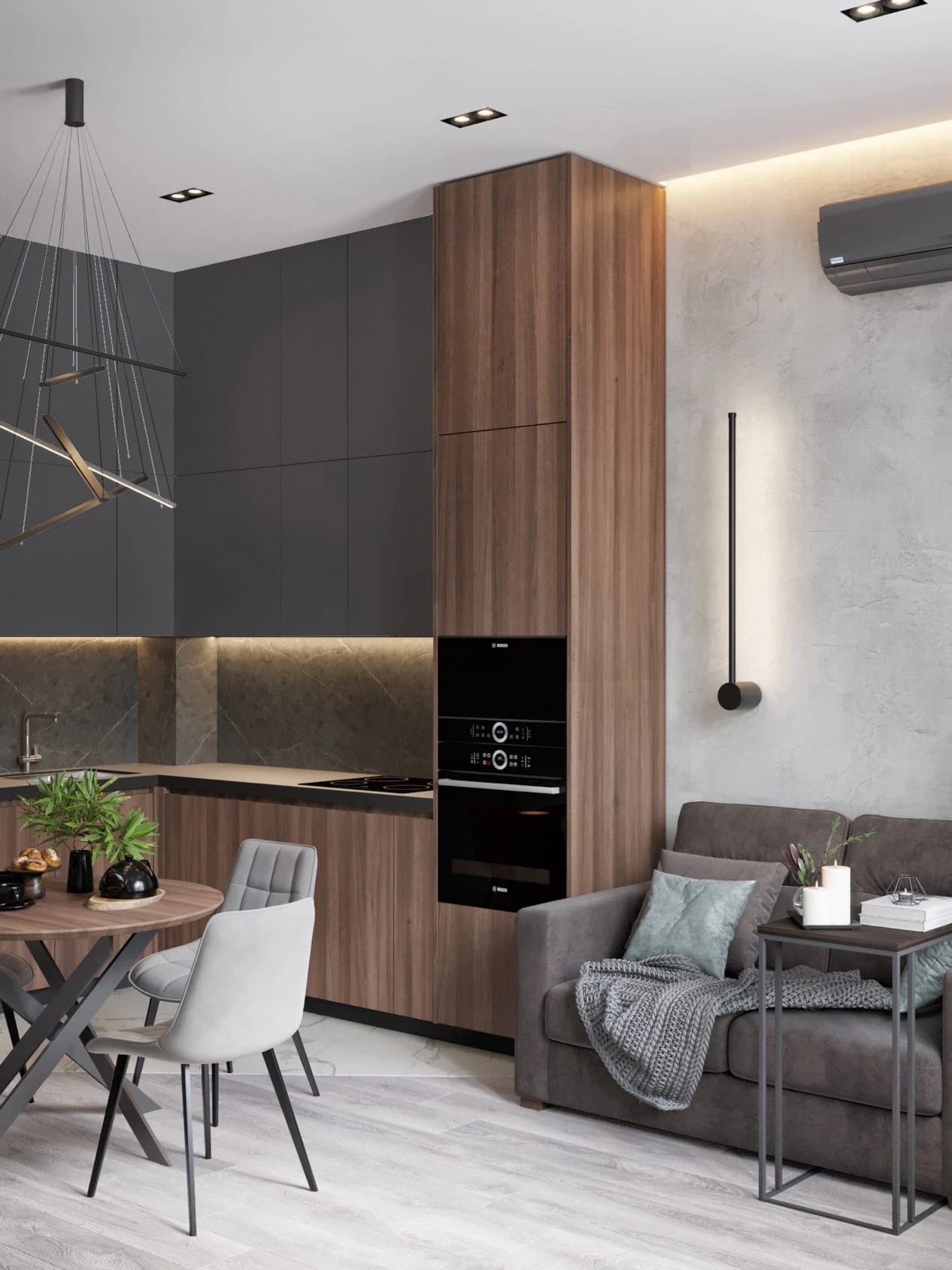 Кухня-гостиная из евродвушки в ЖК «Балтийская Жемчужина»