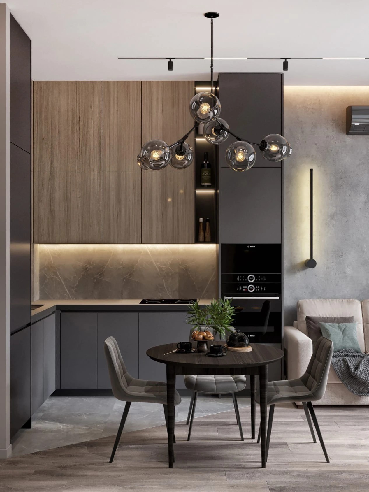 Кухня-гостиная из евродвушки в ЖК «Балтийская Жемчужина»