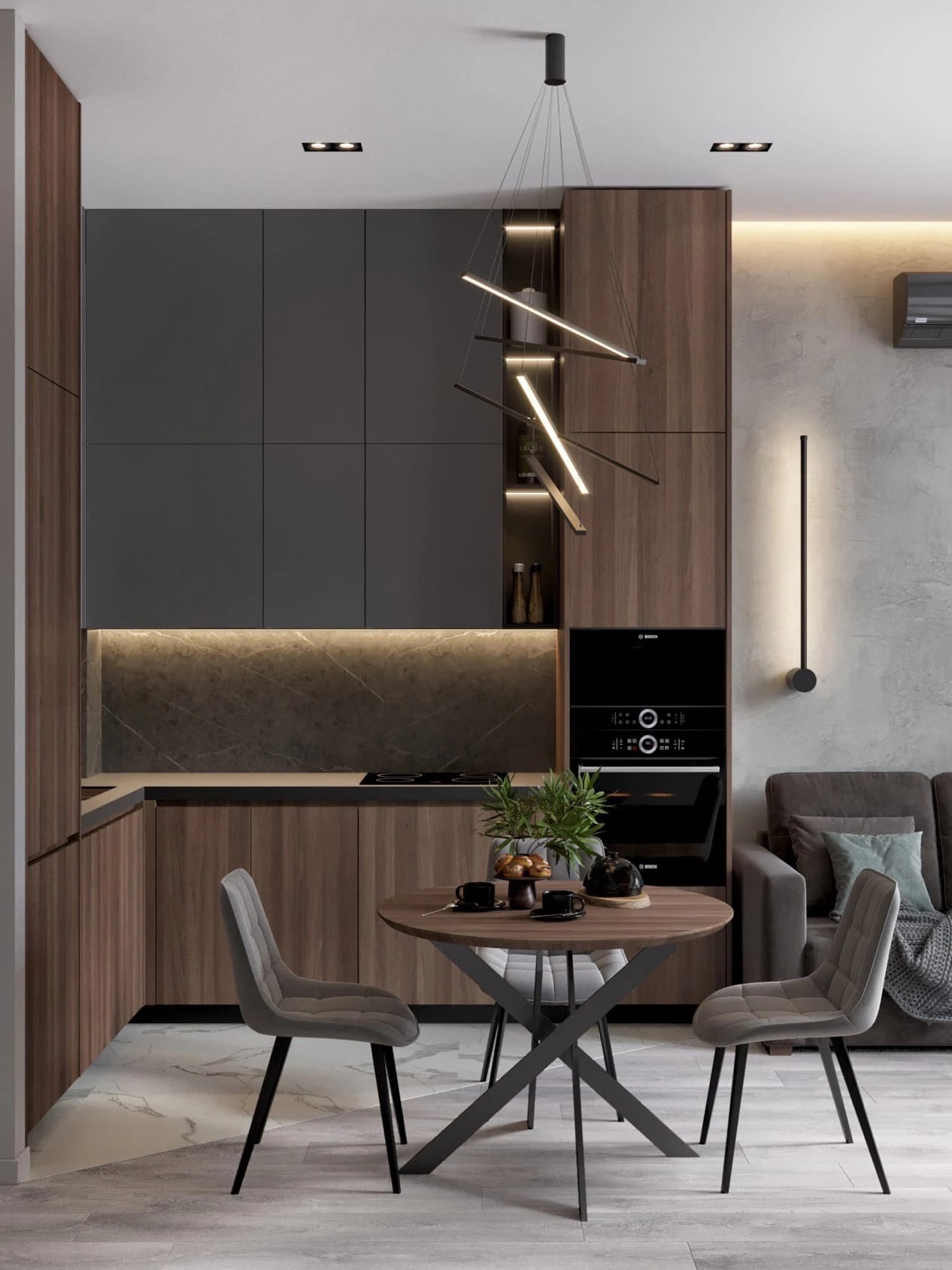 Кухня-гостиная из евродвушки в ЖК «Балтийская Жемчужина»