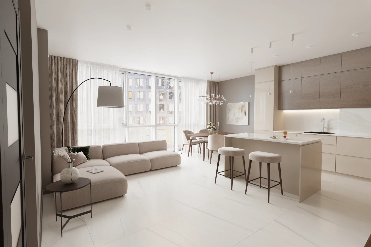 Переустройство кухни-гостиной в квартире на Уральской улице