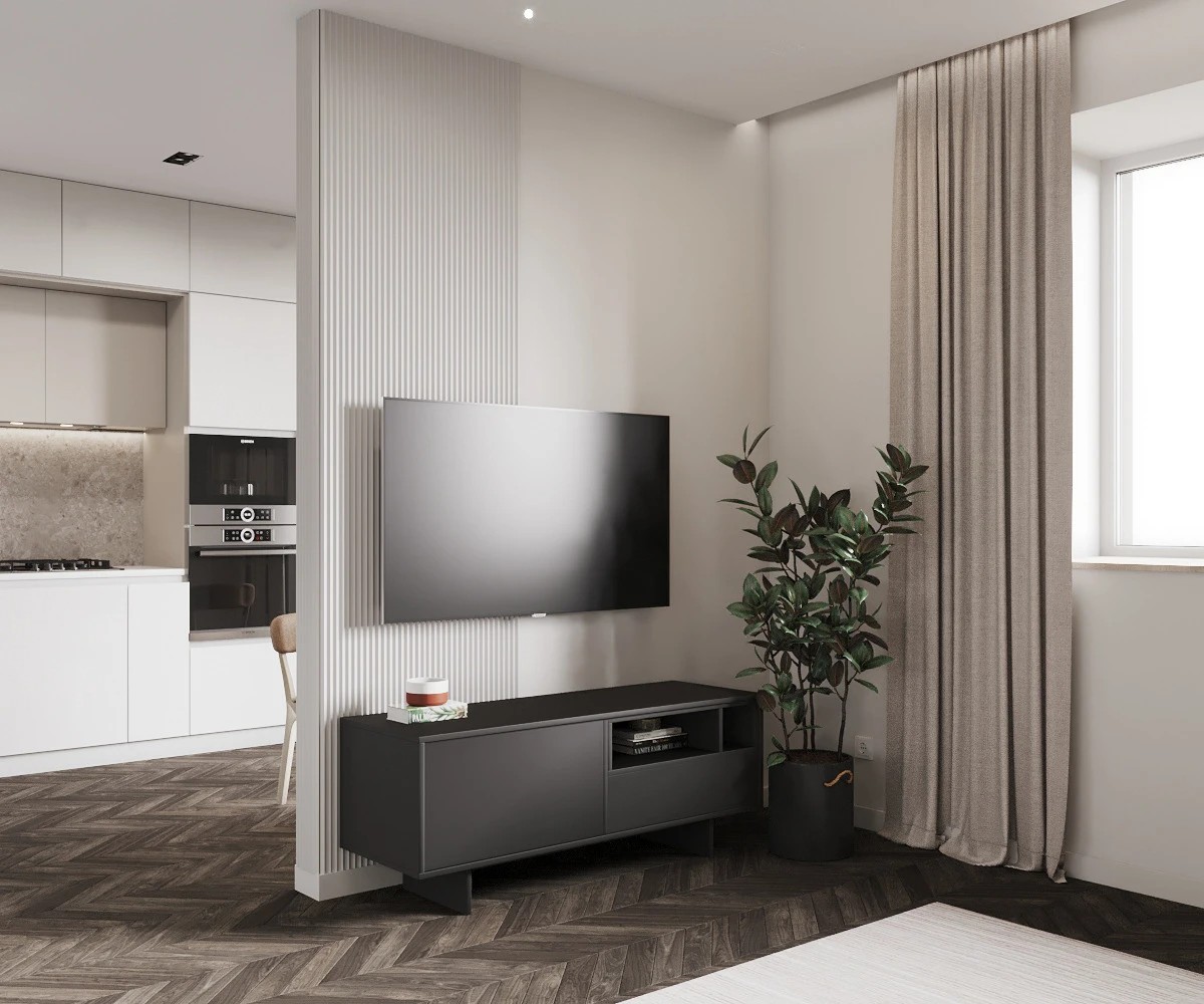 Квартира В Йошкар-Оле  в светлых тонах с темными контрастами.