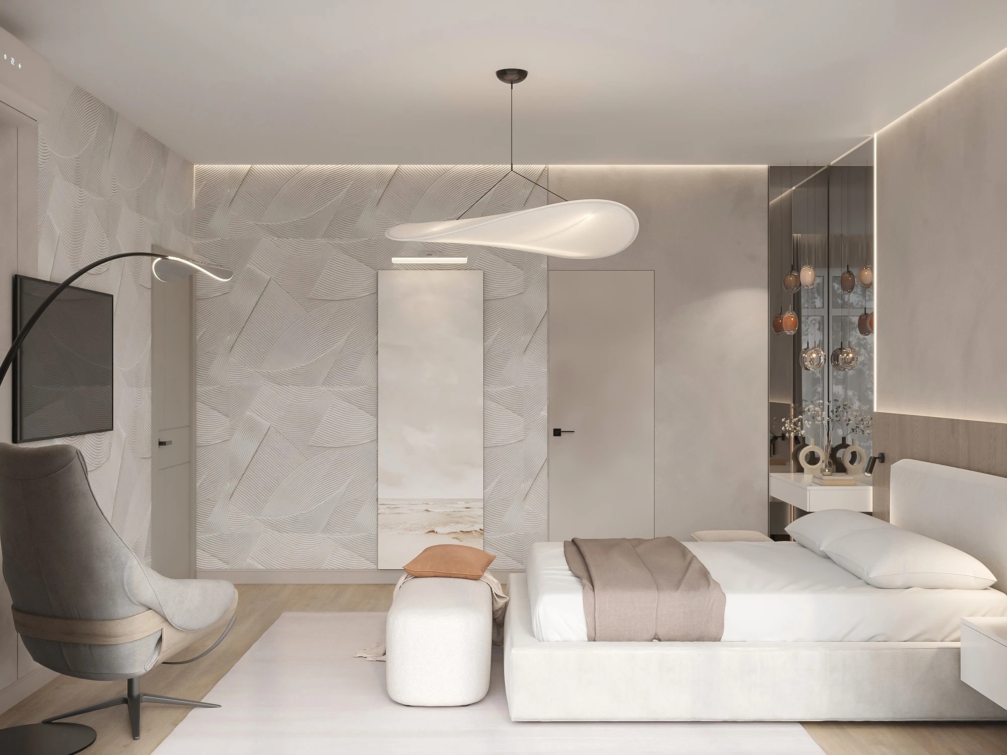 Мастер - спальня с гардеробной комнатой.