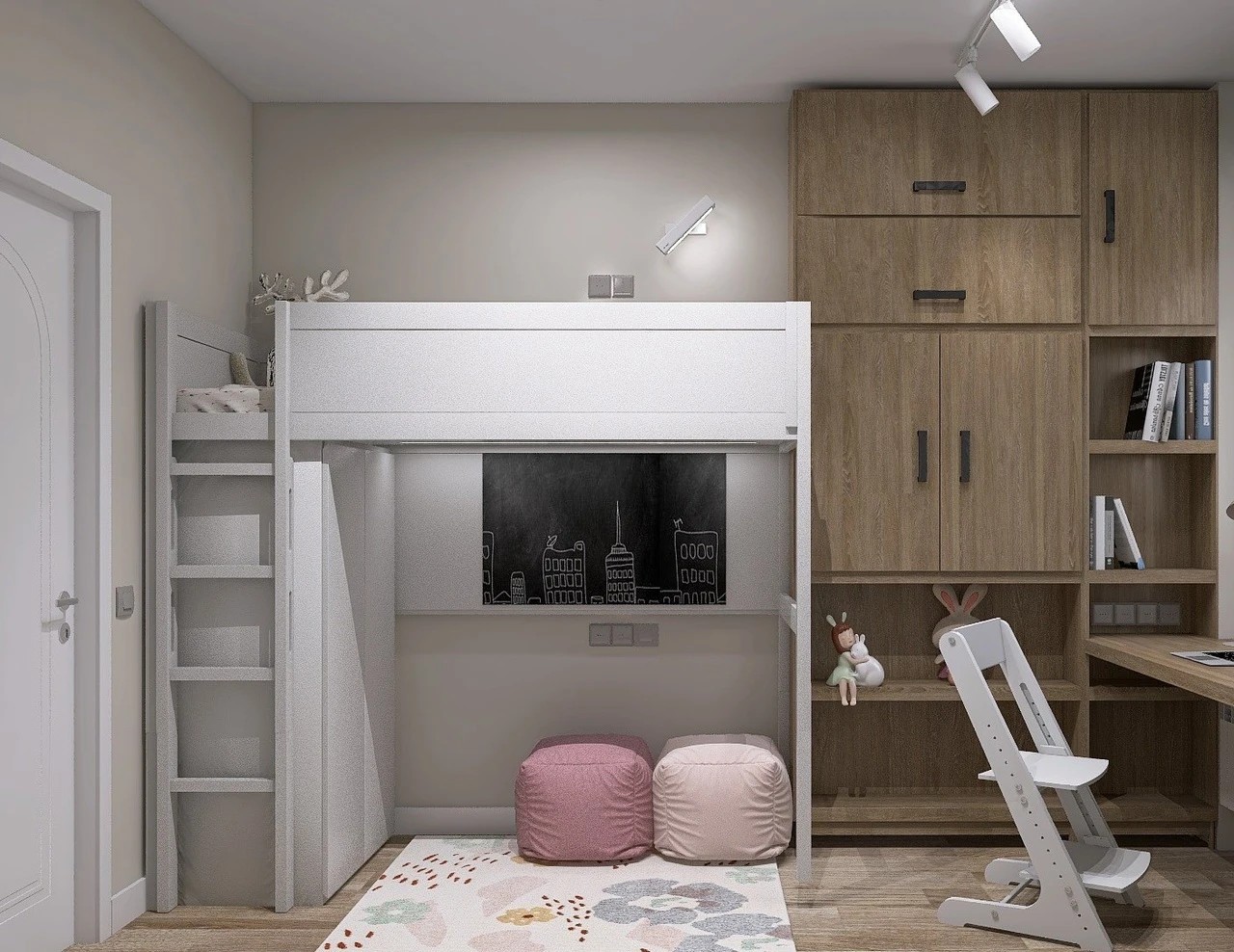 Уютная маленькая детская для девочки первоклашки