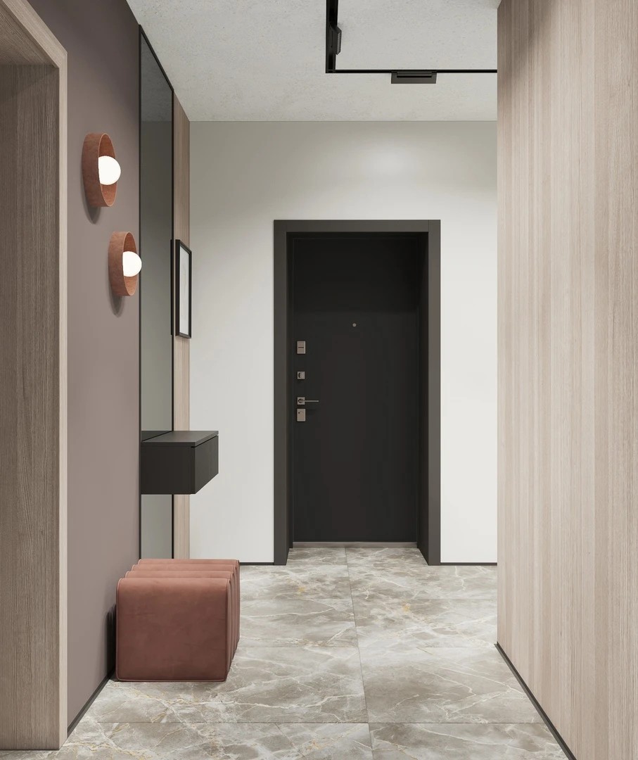 Осенние, теплые оттенки в интерьере прихожей