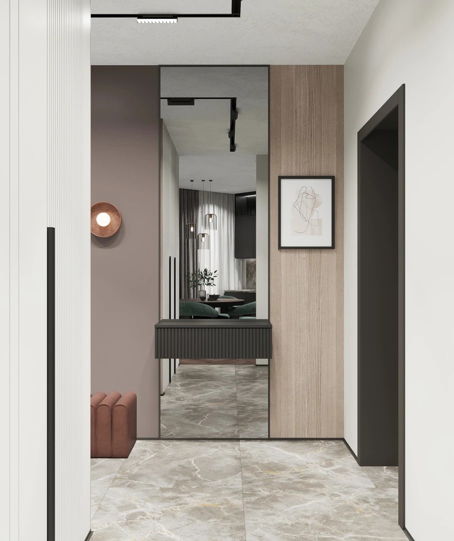 Осенние, теплые оттенки в интерьере прихожей