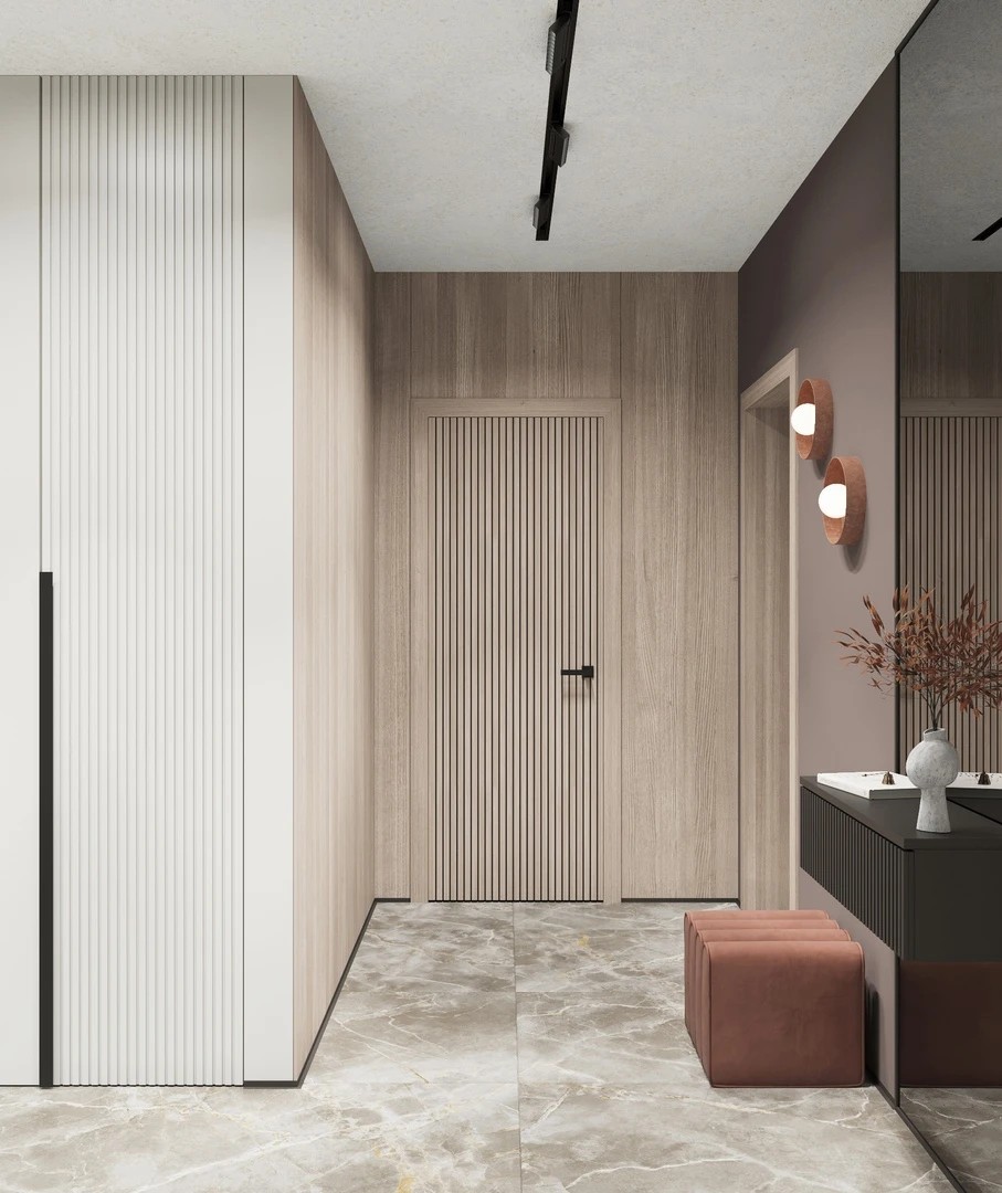 Осенние, теплые оттенки в интерьере прихожей