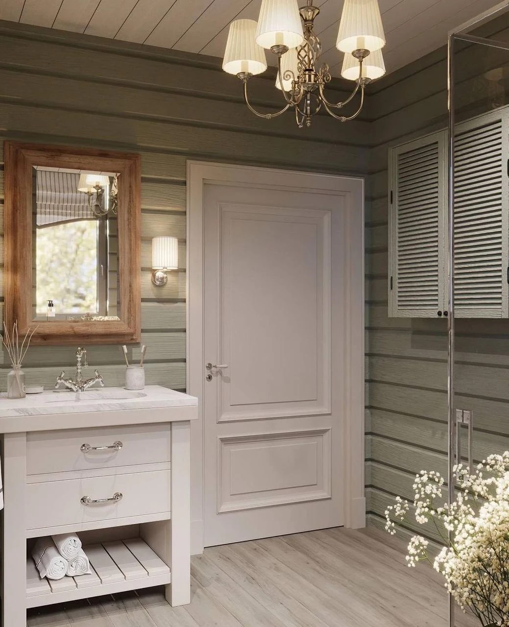 Санузел в доме из клееного бруса