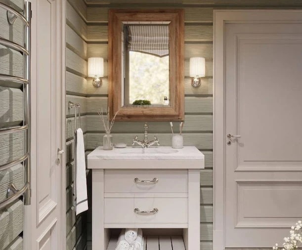 Санузел в доме из клееного бруса