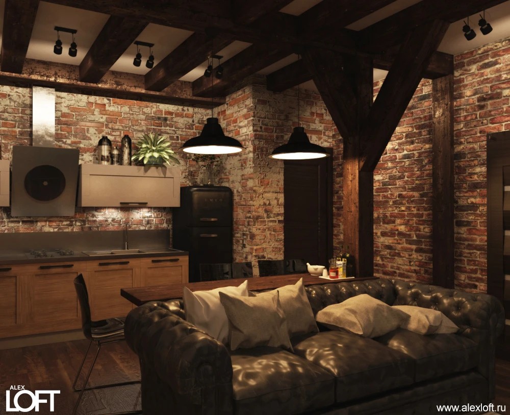 Интерьер квартиры в стиле лофт, Москва