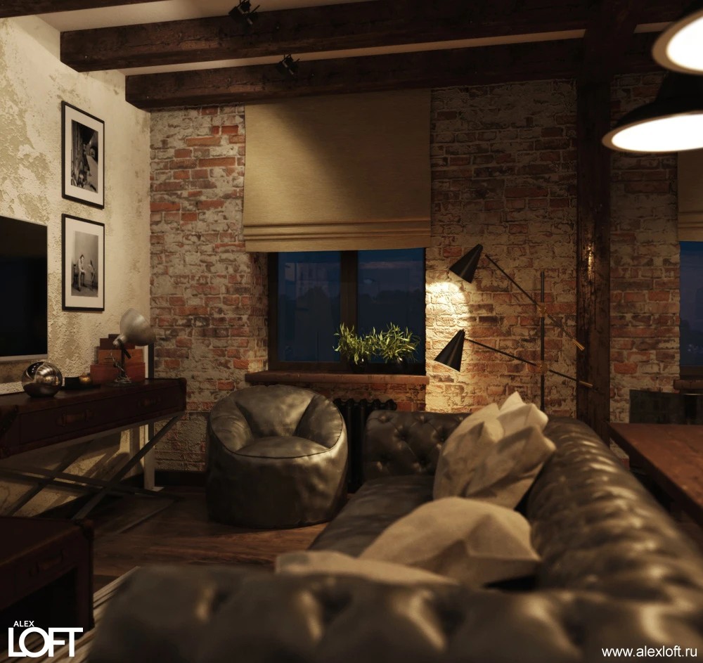 Интерьер квартиры в стиле лофт, Москва