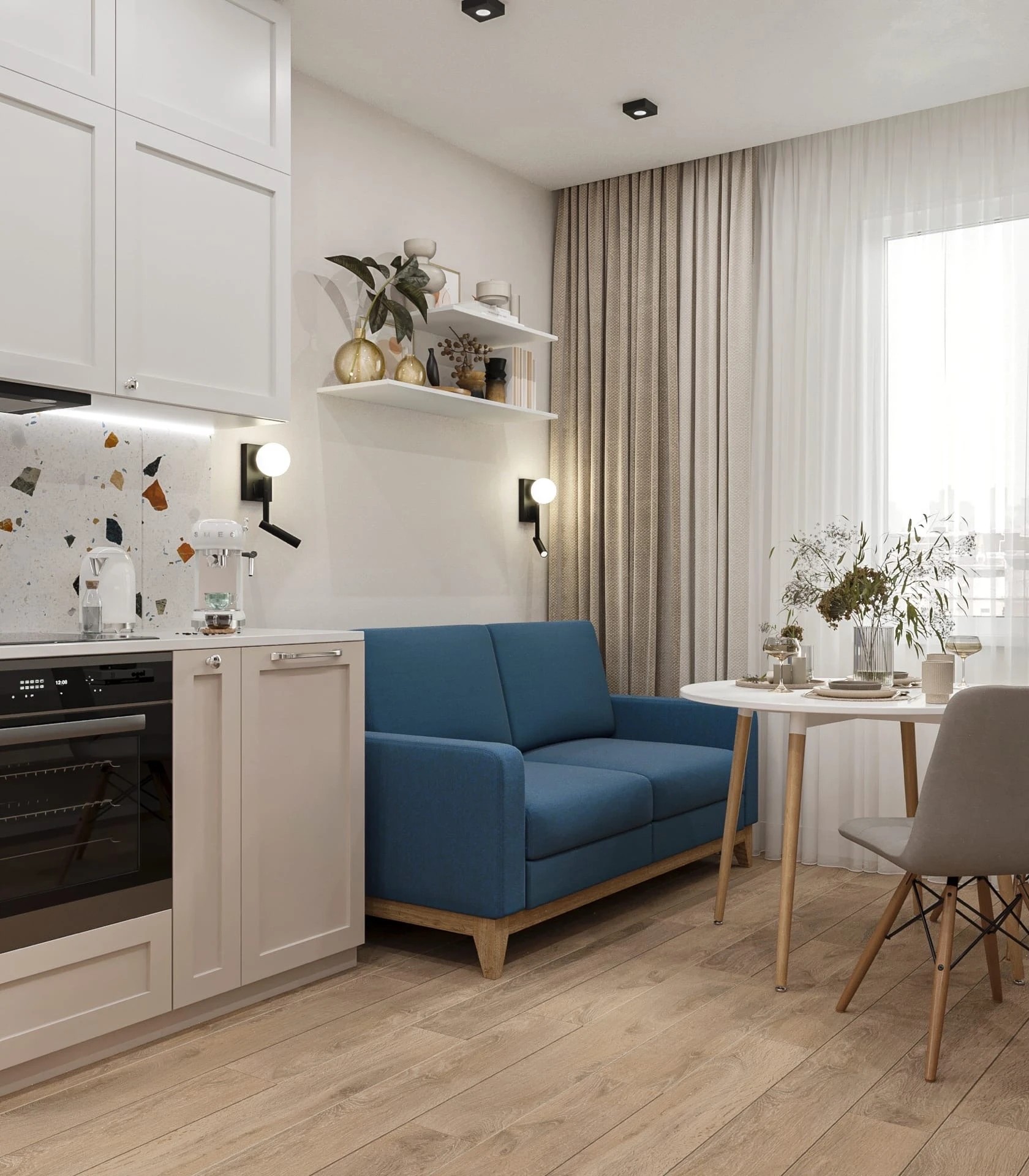 Проект квартиры с акцентами синего цвета