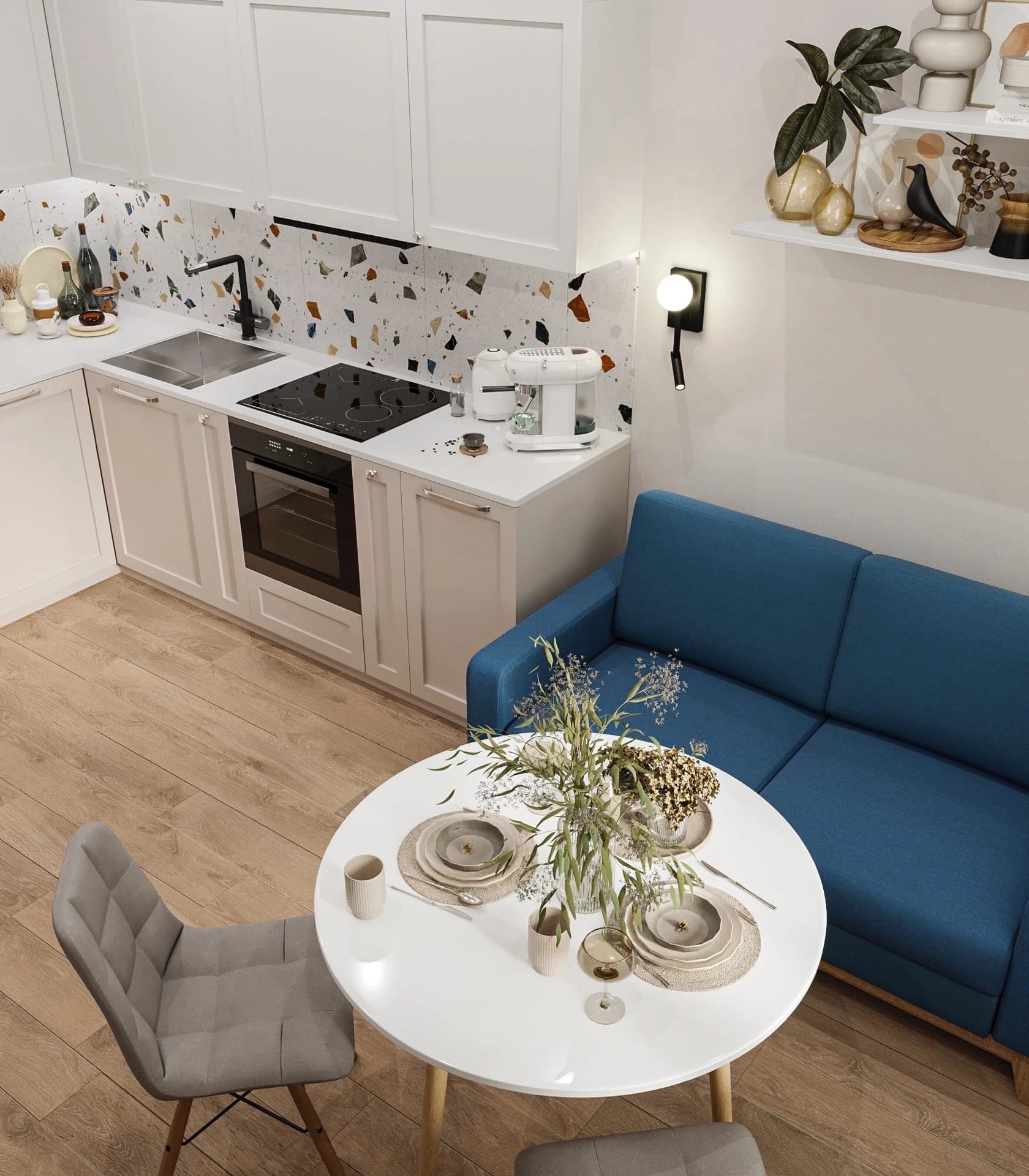 Проект квартиры с акцентами синего цвета