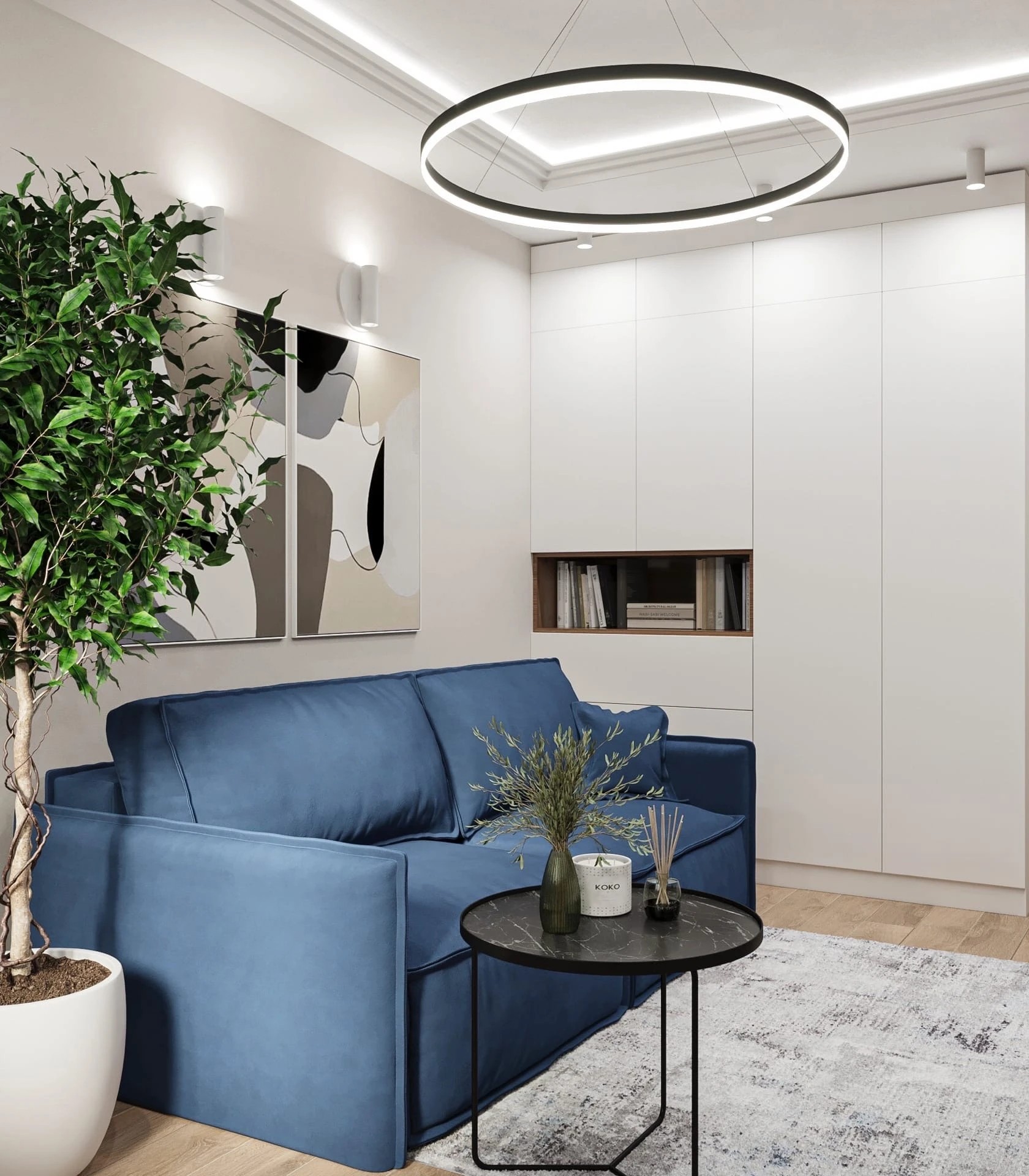 Проект квартиры с акцентами синего цвета