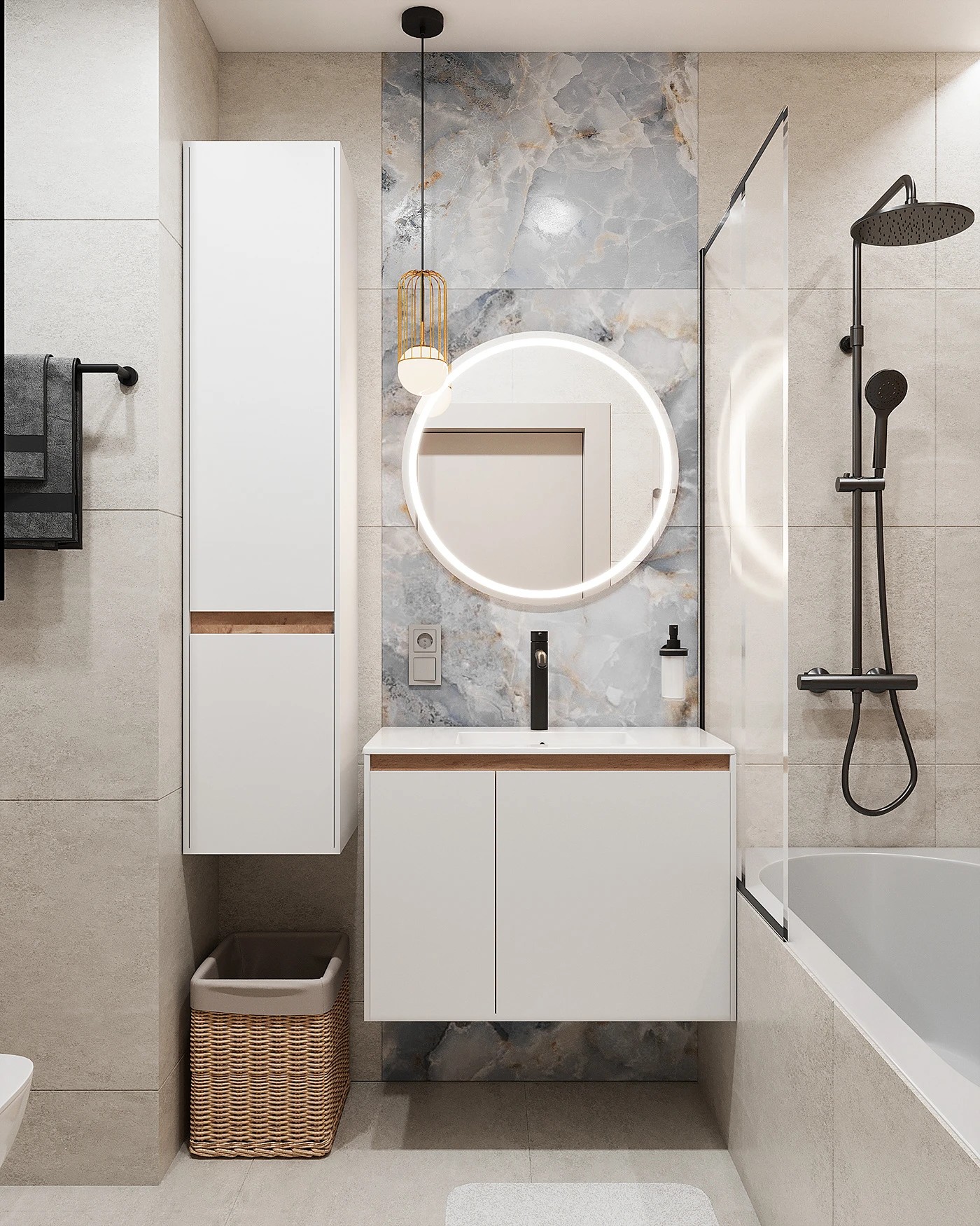 GREY-BLUE BATHROOM IN APARTMENT ON KUZNETSOVA