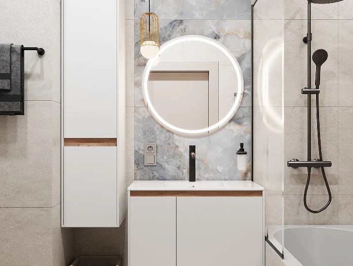 GREY-BLUE BATHROOM IN APARTMENT ON KUZNETSOVA