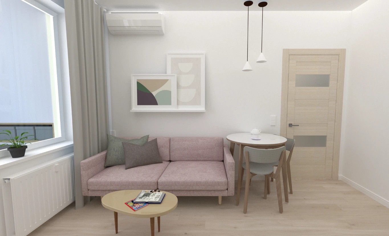 Маленькая цветная евродвушка в ЖК "Артлайн" в нежных тонах