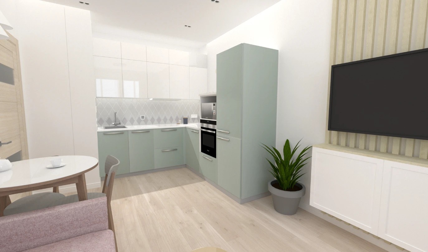 Маленькая цветная евродвушка в ЖК "Артлайн" в нежных тонах