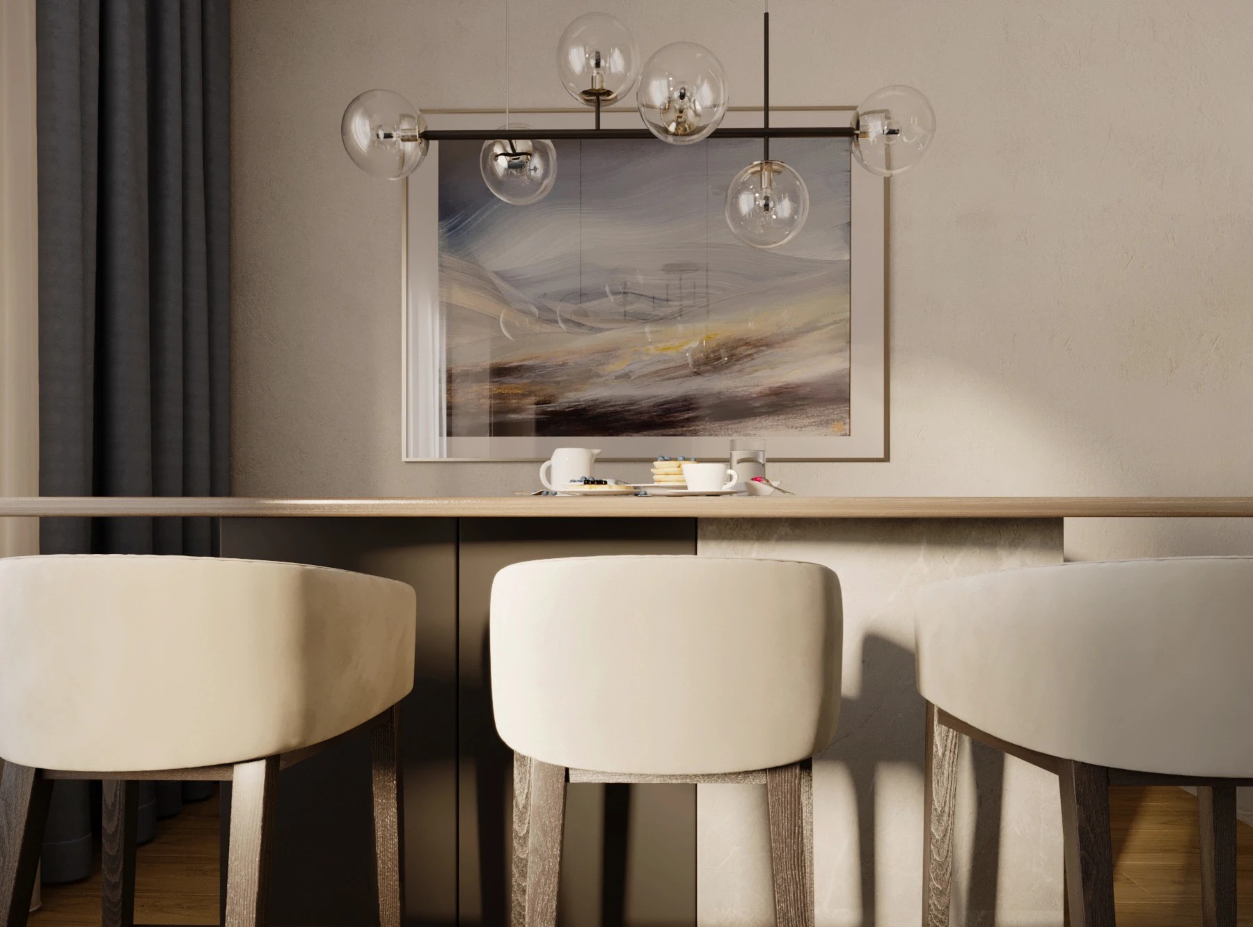 Два санузла, гардеробная, гостиная -кухня.