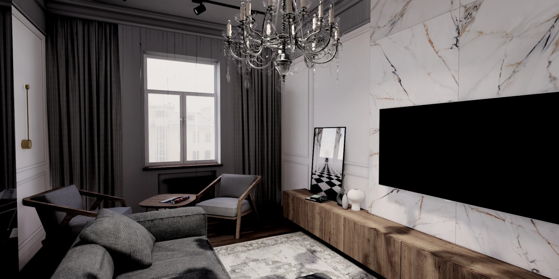 Трехкомнатная квартира в самом сердце Петербурга (Визуализация)