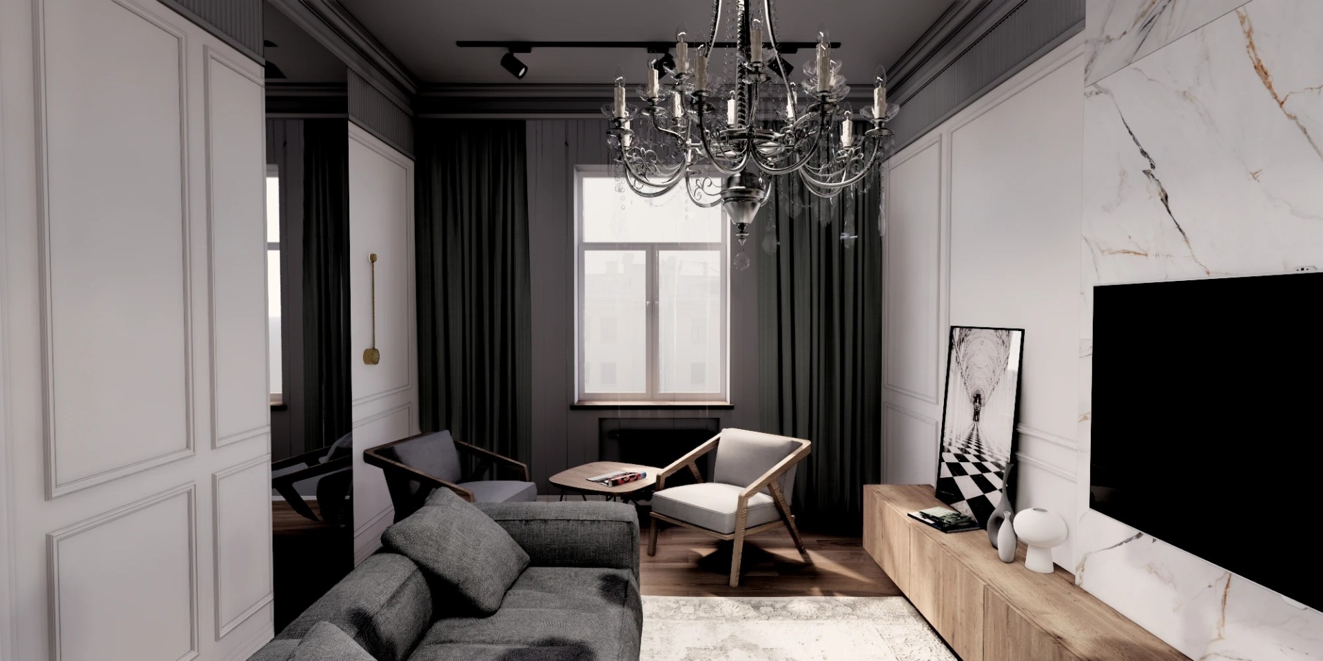 Трехкомнатная квартира в самом сердце Петербурга (Визуализация)