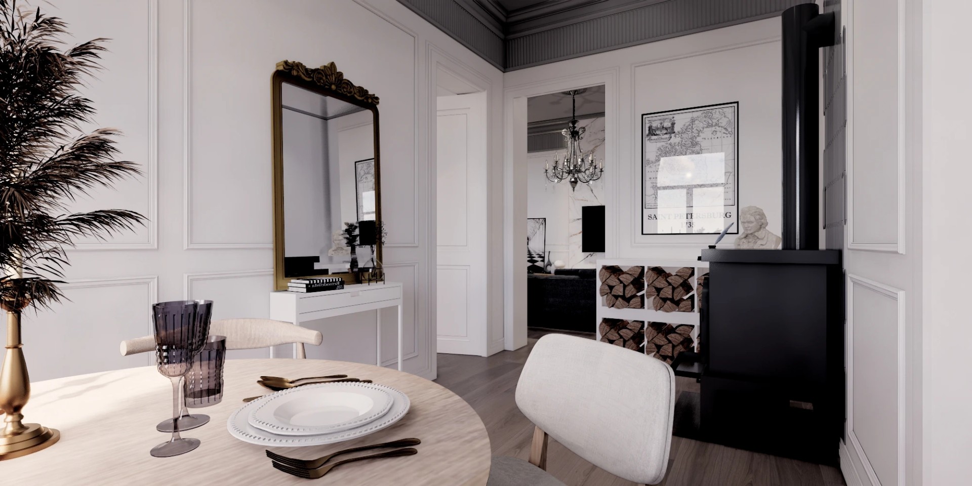 Трехкомнатная квартира в самом сердце Петербурга (Визуализация)