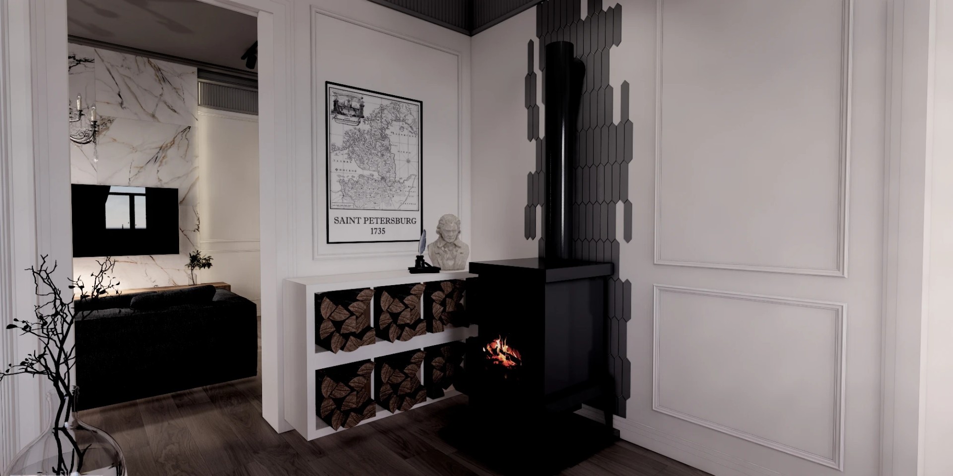 Трехкомнатная квартира в самом сердце Петербурга (Визуализация)