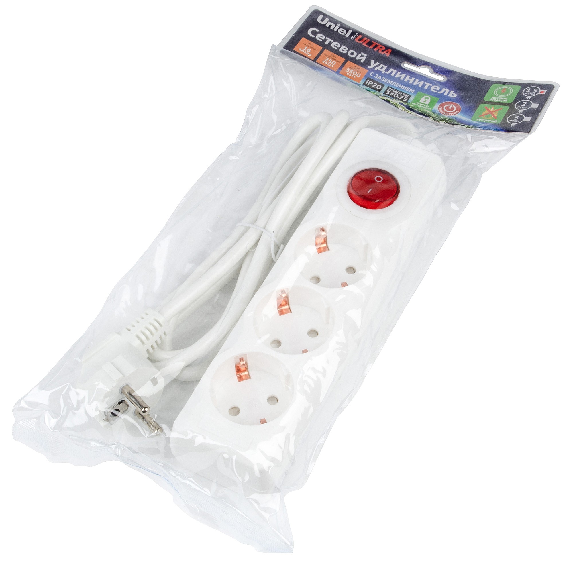 Удлинитель Uniel Ultra S-GCU3-1,5B WHITE