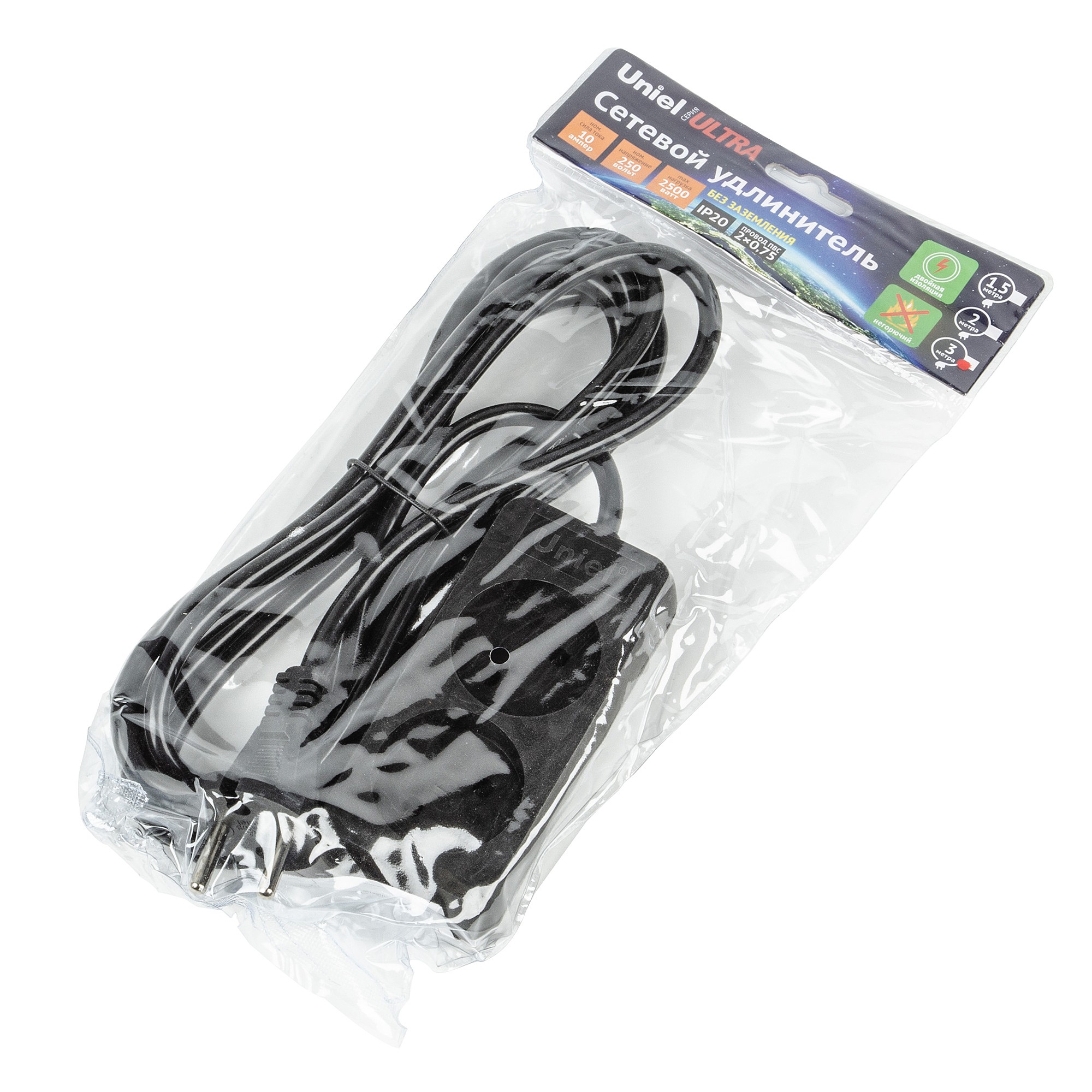 Удлинитель Uniel Ultra S-CU2-3 BLACK