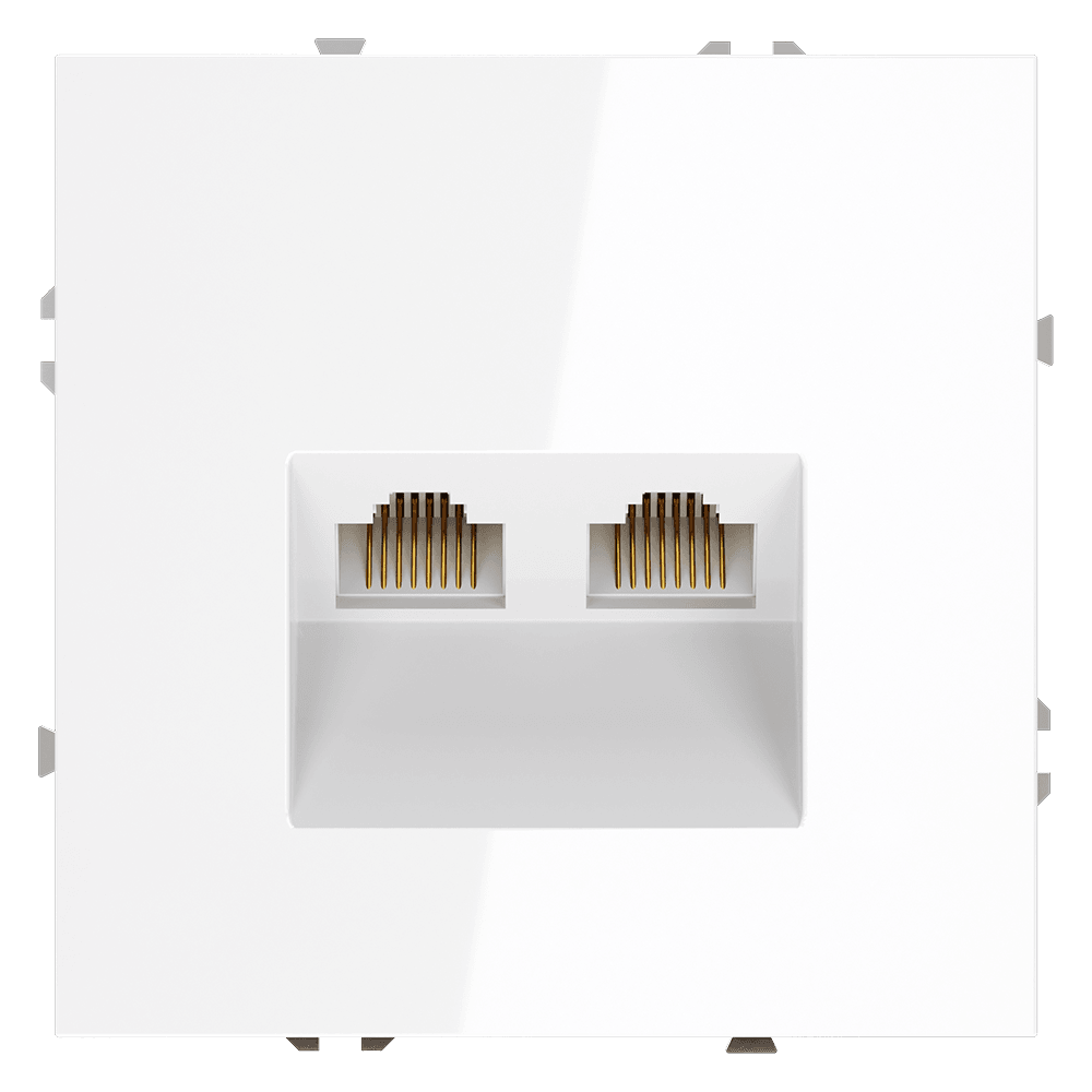 Розетка компьютерная встраиваемая VOLTUM S70 двойная RJ45+RJ45 кат.6, (белый глянцевый) VLS060201