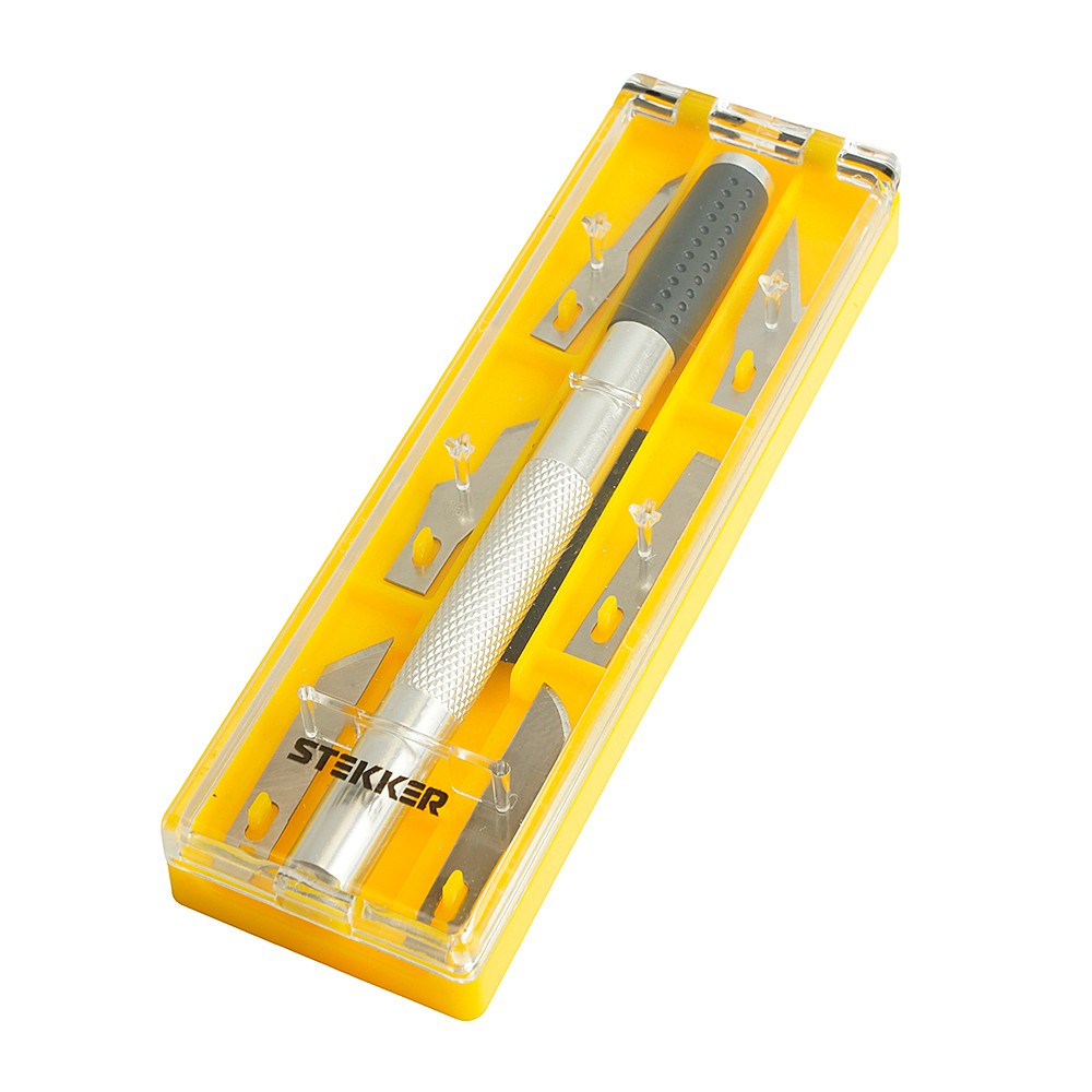 Нож макетный с алюминиевой рукояткой, 0,5 мм Stekker KMU-2-S 50197