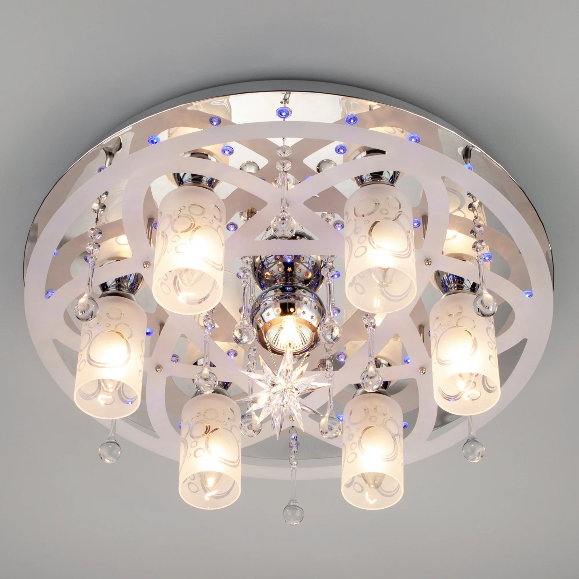 Потолочная люстра с пультом Persey Eurosvet 70202/7 хром/синий+красный+фиолетовый