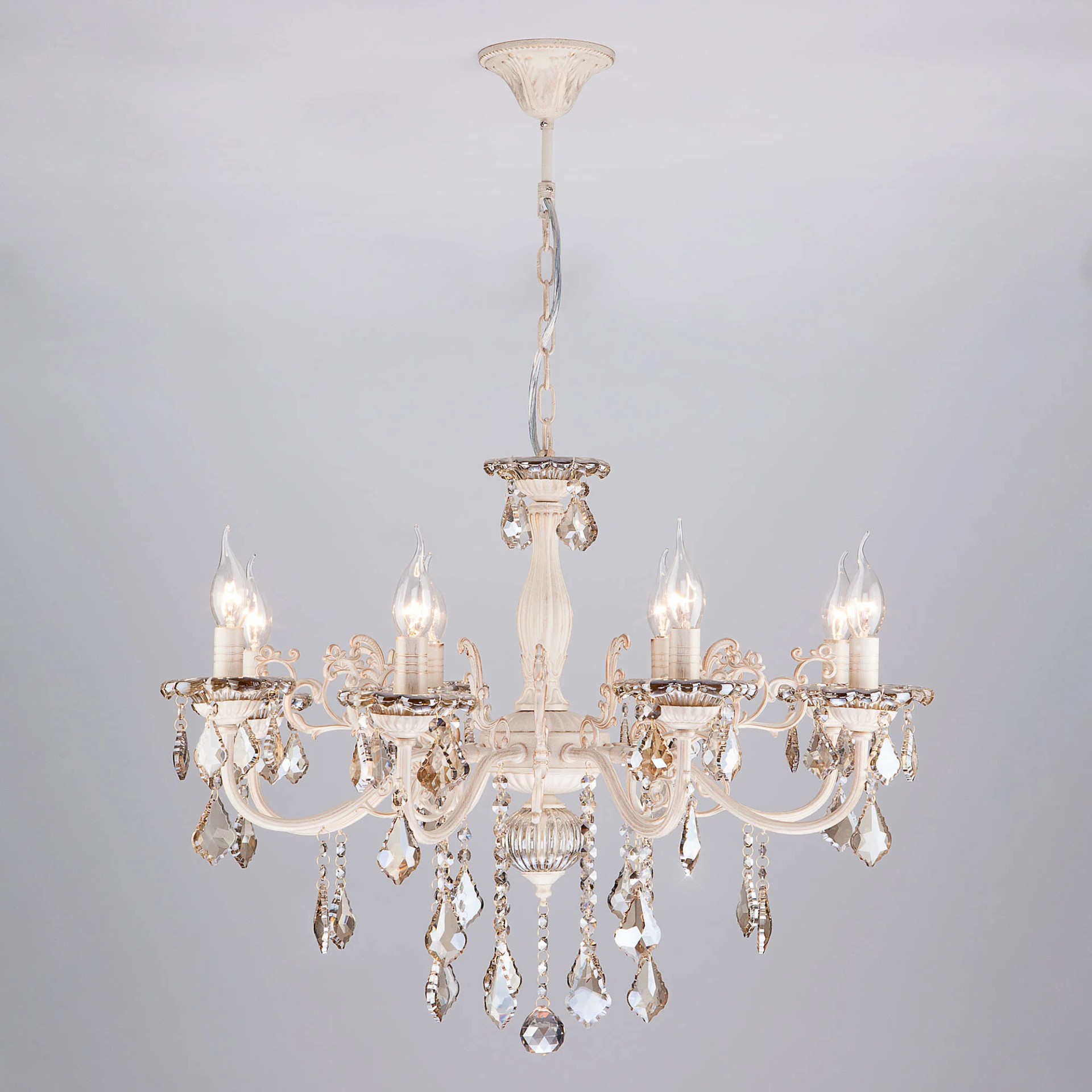 Подвесная люстра Eurosvet Elisha 3281/8 белый с золотом/тонированный хрусталь Strotskis