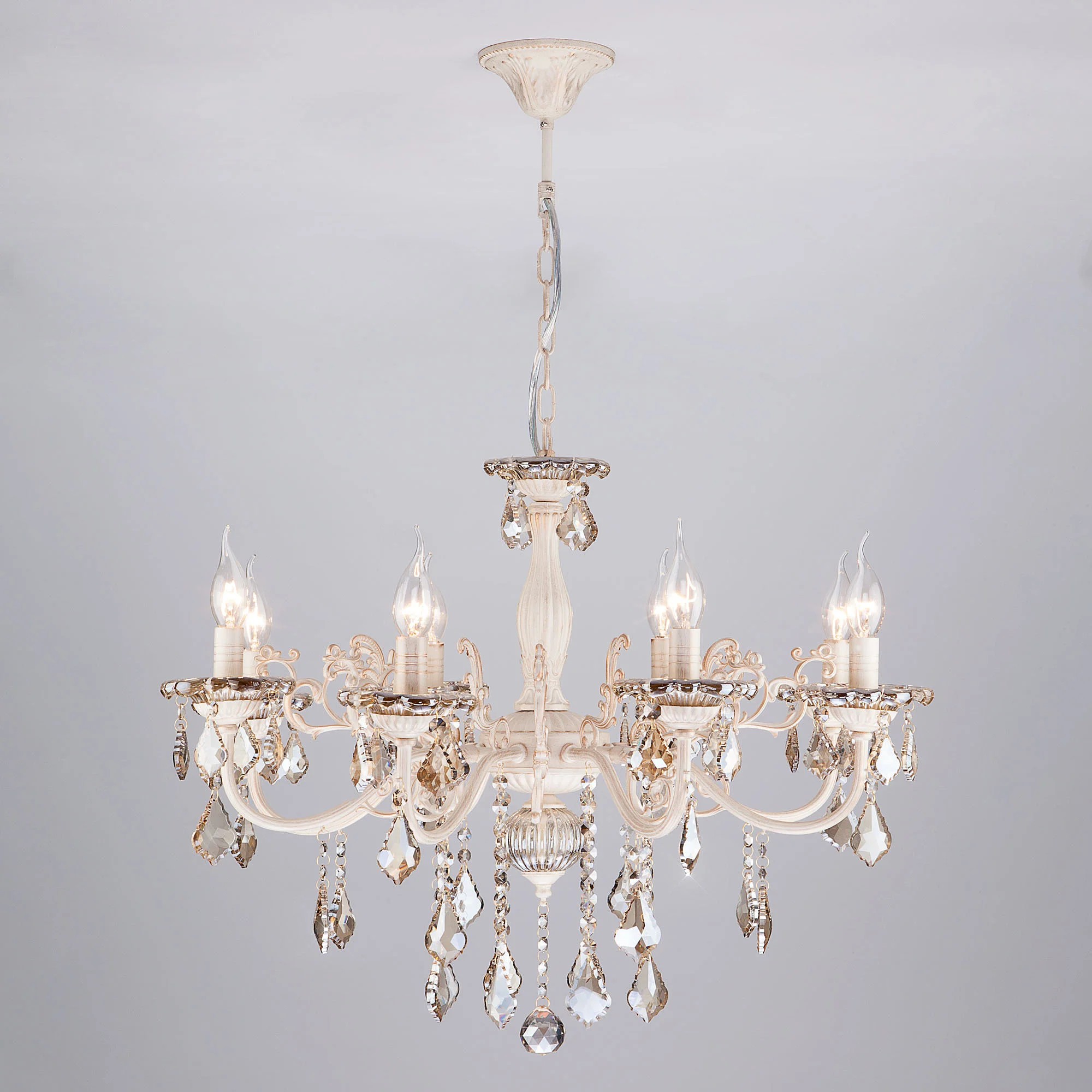 Подвесная люстра Eurosvet Elisha 3281/8 белый с золотом/тонированный хрусталь Strotskis