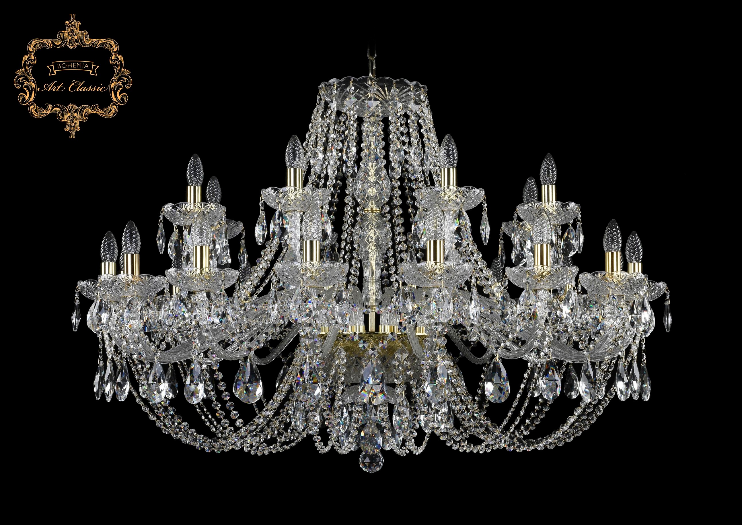 Подвесная хрустальная люстра 11.21 Art Classic 11.21.16+8.400.Gd.Sp