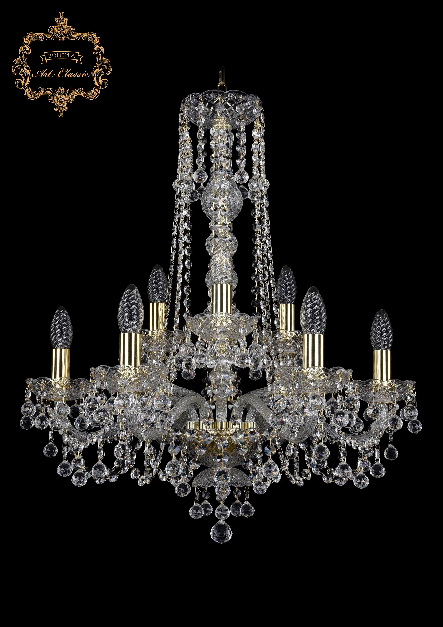 Подвесная хрустальная люстра 11.26 Art Classic 11.26.6+3.200.h-66.Gd.B