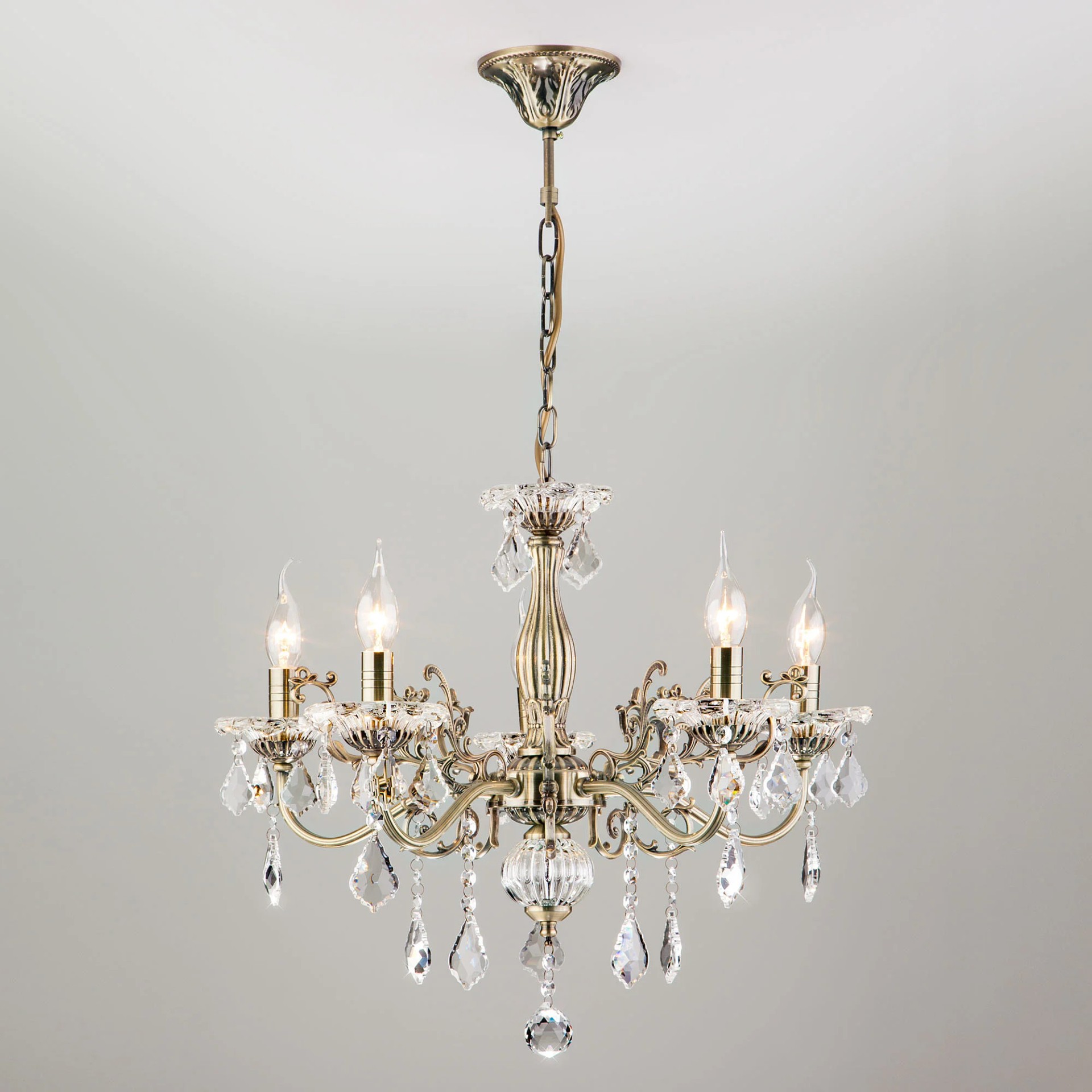 Подвесная люстра Eurosvet Elisha 3281/5 античная бронза/прозрачный хрусталь Strotskis